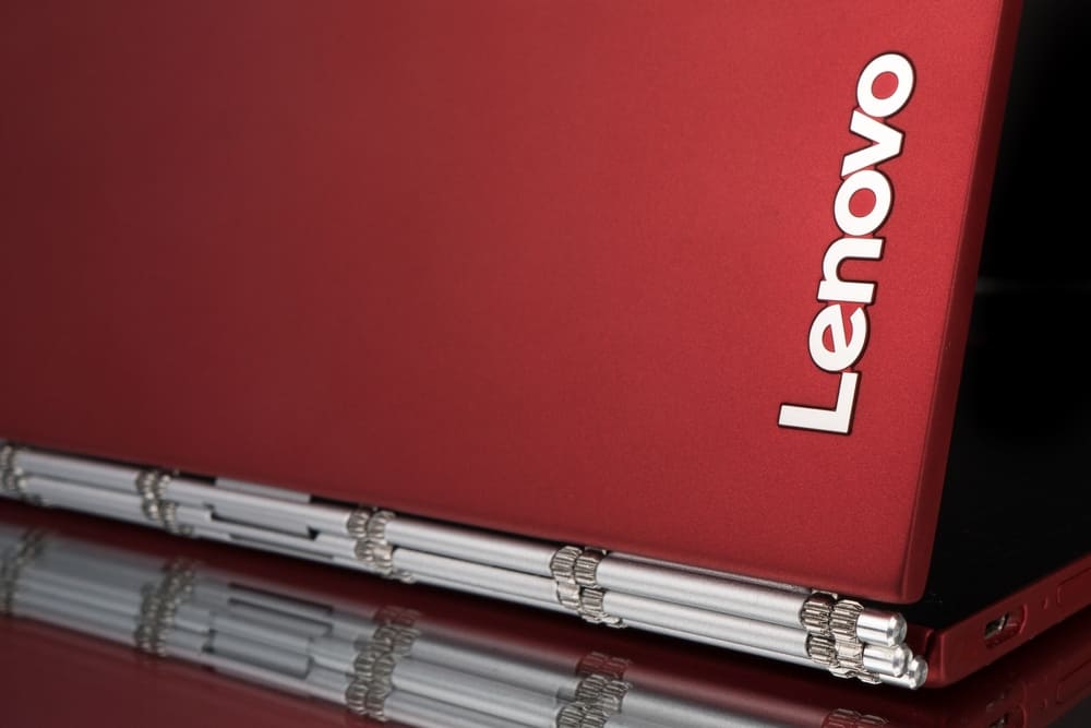 Back Of A Red Lenovo Laptop