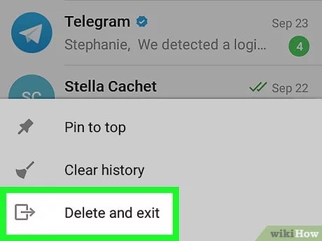 Telegram delete and exit chat option