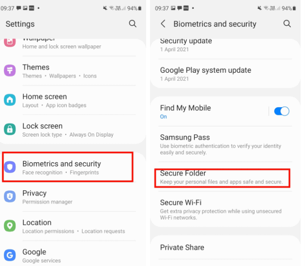 Samsung Secure Folder Settings