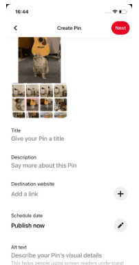 Pinterest Create Pin Screen