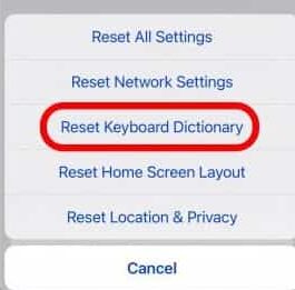 &Quot;Reset Keyboard Dictionary&Quot;